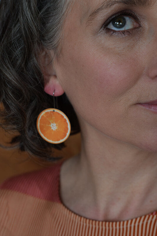 Cocktail Hour - Orange - large circle shepherds hook earrings